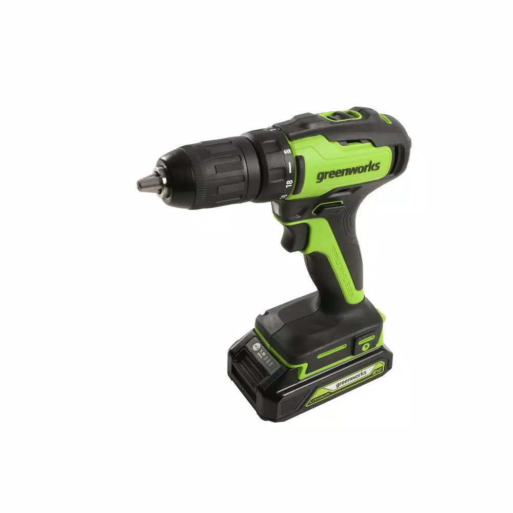 Greenworks 24V Cordless Brushless 1/2 in. Drill Driver Kit with 2 Batteries, Charger, and Tool Bag