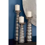LITTON LANE Contemporary Silver Ceramic Tapered Cylinder Candle Holders, Set of 3 thumbnail 7