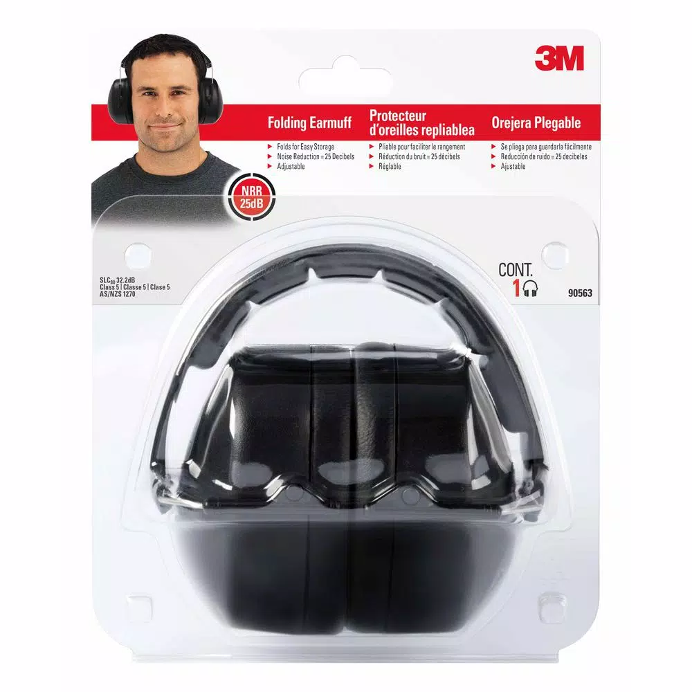 3M Black Folding Earmuffs, Passive Hearing Protection, Case of 5