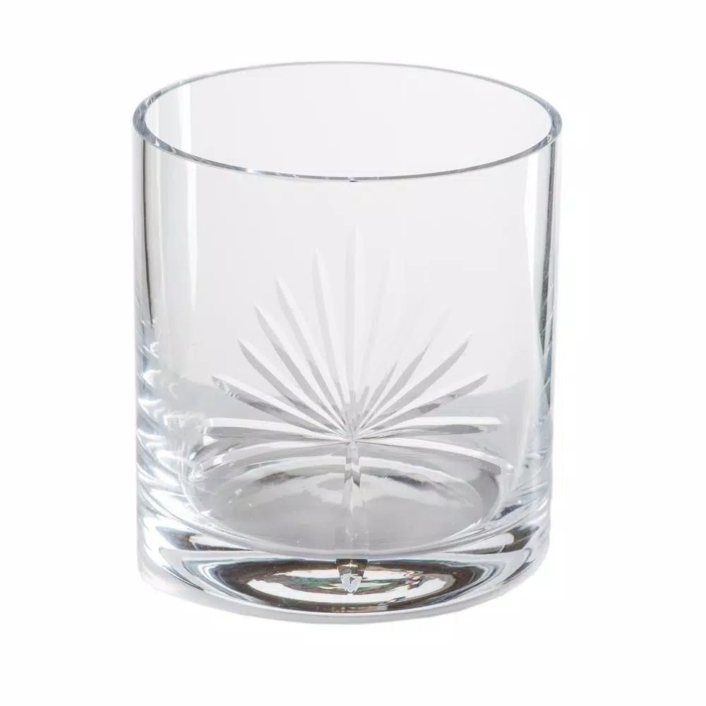 Abigails Palmetto 16 oz. Double Old-Fashioned Glass Set of 4 - Hand-Etched Palm Design
