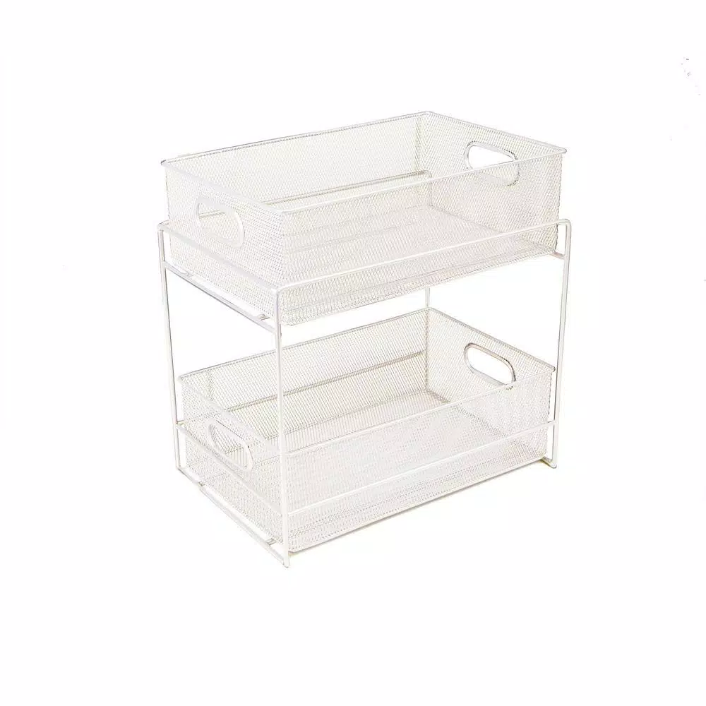 MIND READER 2-Tier Metal Mesh Utensil Caddy & Organizer, White