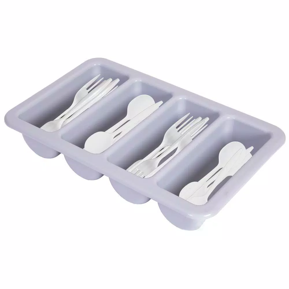 Basicwise Gray Plastic 4-Compartment Commercial Cutlery Holder, Drawer Organizer (Set of 10)