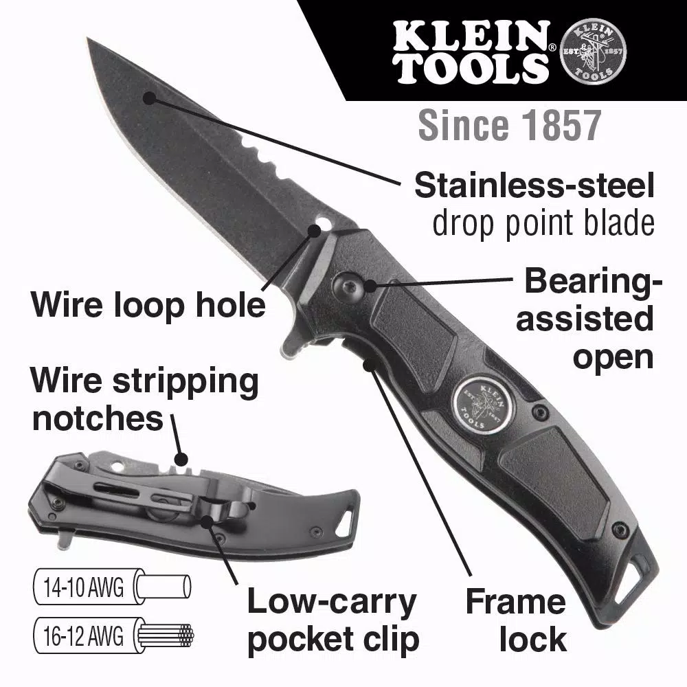 Klein Tools Electrician's Pocket Knife with Stainless Steel Drop Point Blade