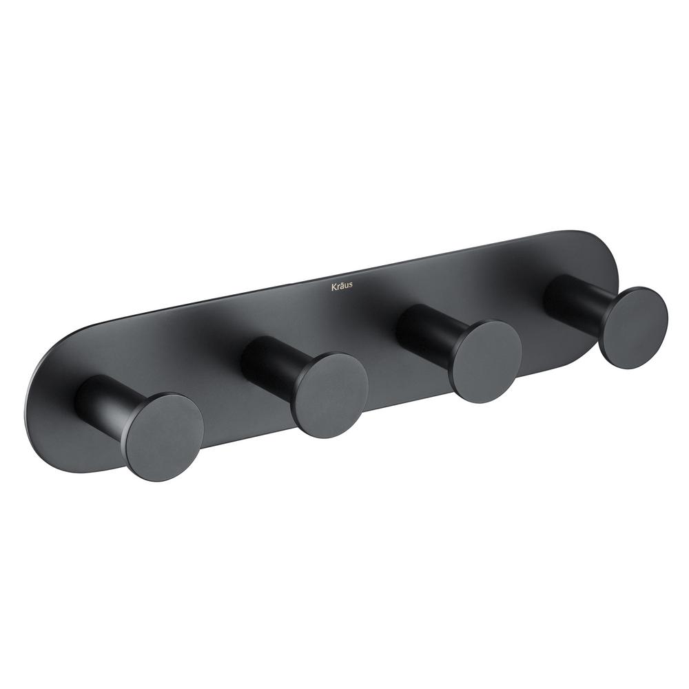 KRAUS Elie 4-Hook Bathroom Robe and Towel Rack, Matte Black