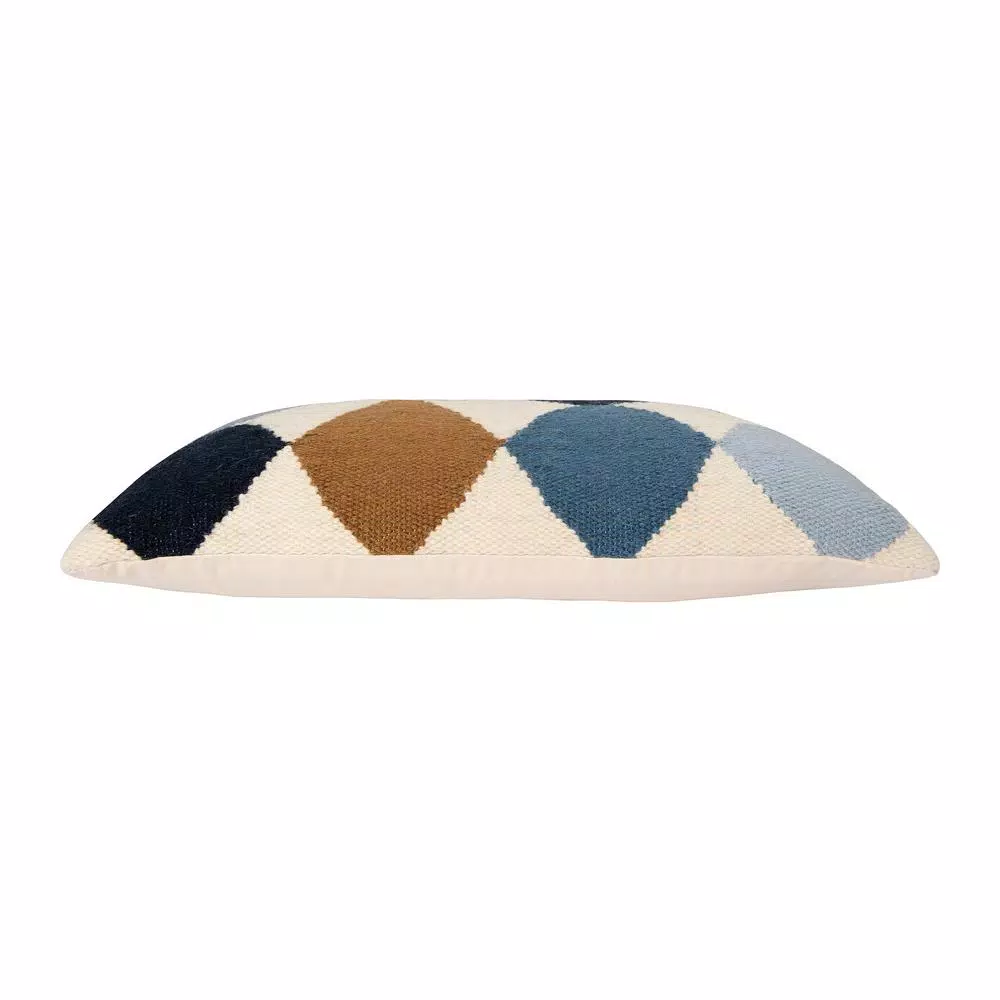 3R Studios Off-White Geometric Pattern Lumbar Throw Pillow, Blue and Brown, 26 x 16 in.