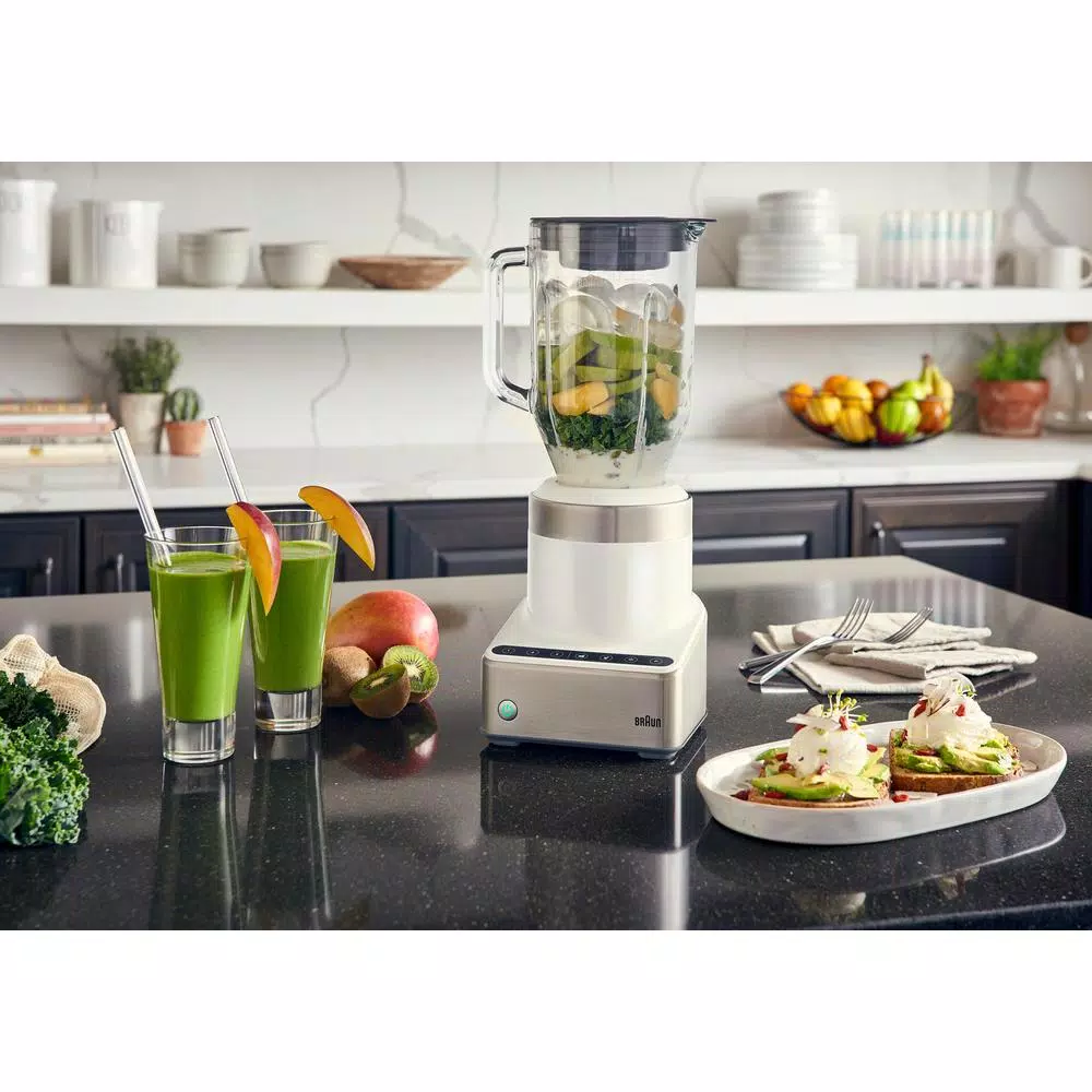 Braun PureMix 1000W Countertop Blender with 56 oz. Thermal Resistant Glass Jug, White and Stainless Steel