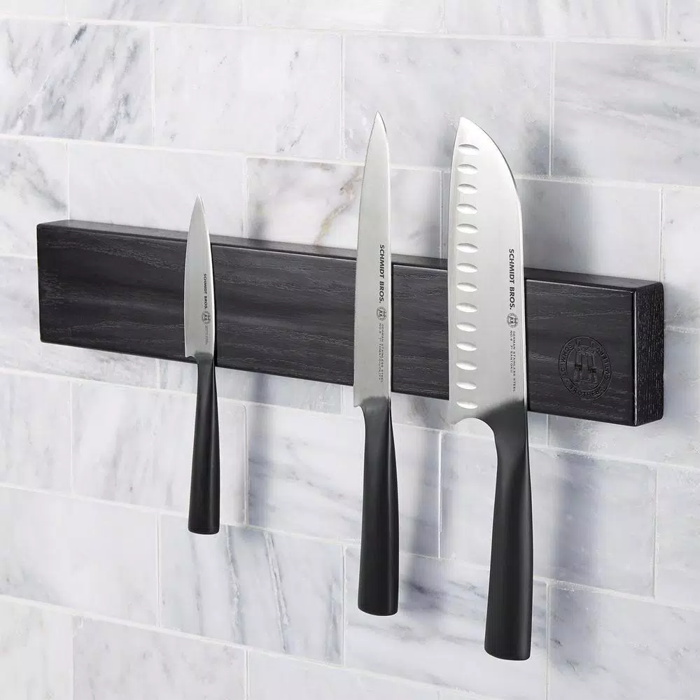 SCHMIDT BROS. 18 in. Ebony Stained Red Oak Magnetic Knife Bar - Black Cutlery Wall Mount