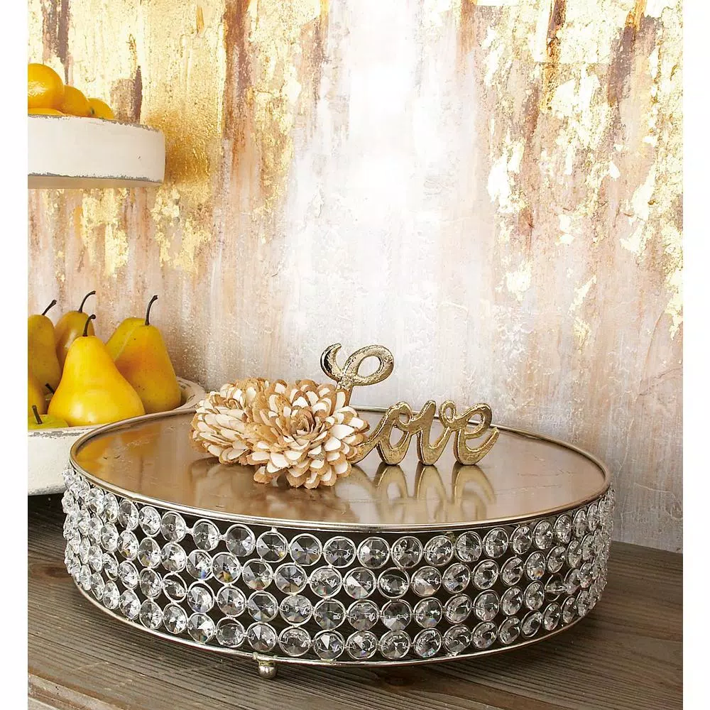 LITTON LANE Silver Iron Round Cake Stands with Crystal Bead Edge Detailing and Ball Feet, Set of 3