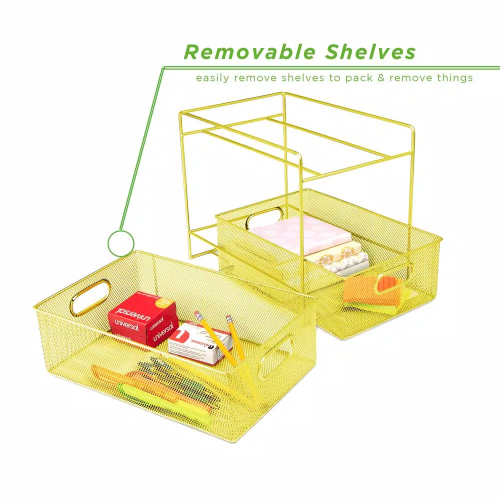 MIND READER Modern Yellow Metal Mesh 2-Tier Utensil Caddy and Flatware Organizer