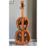 Vintiquewise Antique Brown Violin Shaped Wooden Wine Rack - 53.5 inch Floor Wine Cabinet with Acrylic Doors thumbnail 4