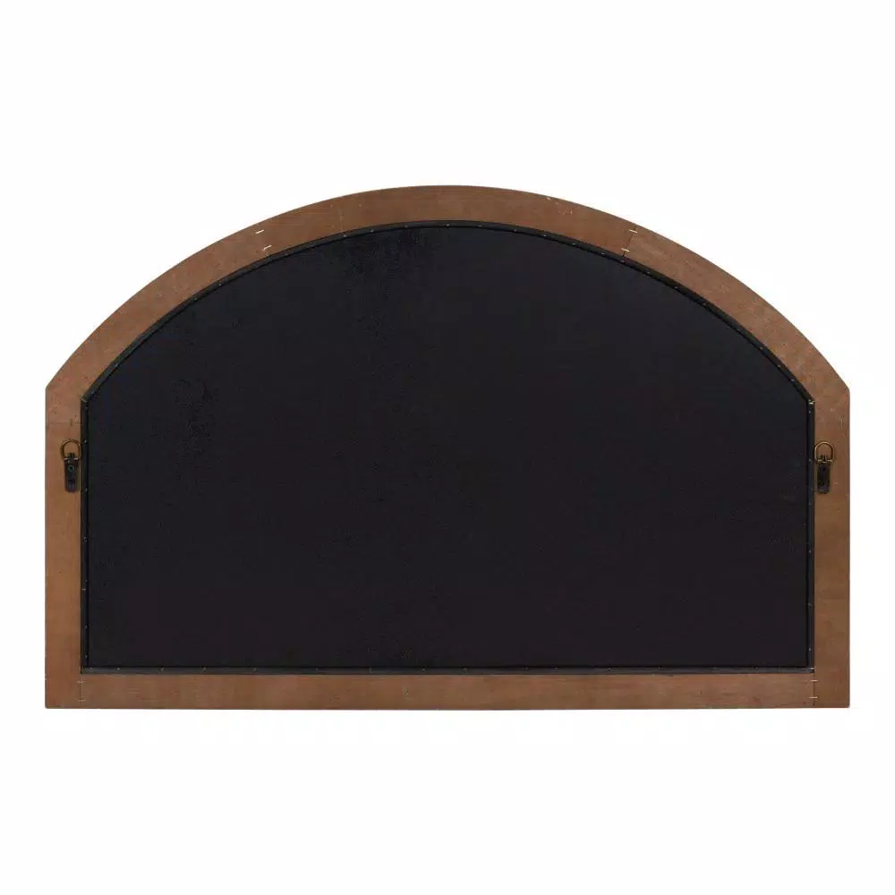 Kate and Laurel Haldron Rustic Brown Wood Arch Mirror with Iron Fretwork, 36 x 24 in.