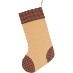 VHC Brands 20 in. Cotton Sequoia Creme White Rustic Christmas Stocking with Burgundy Check Accents thumbnail 2