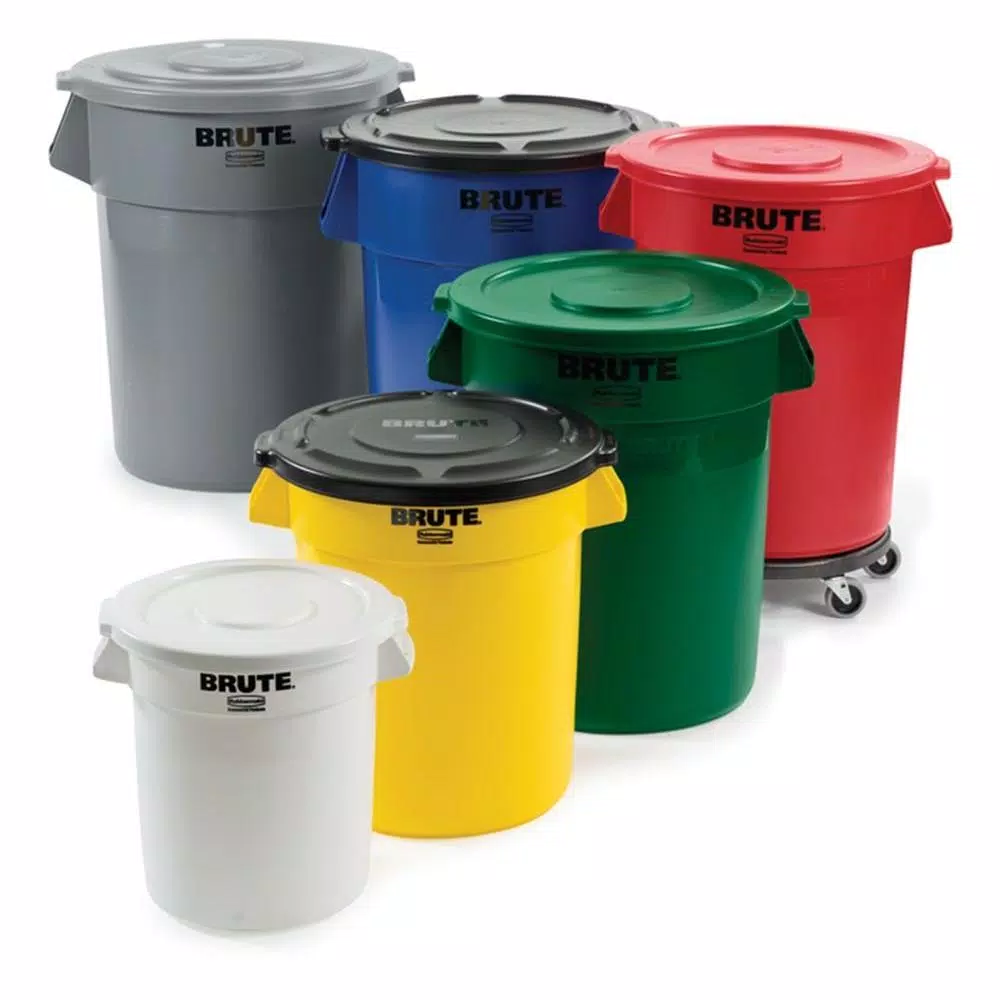 Rubbermaid Commercial Products Rubbermaid Brute 32 Gallon Grey Round Trash Can Funnel Top Lid