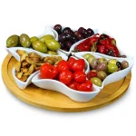 Elama Signature Collection Stoneware Appetizer Bowls with Bamboo Lazy Susan Serving Tray thumbnail 3