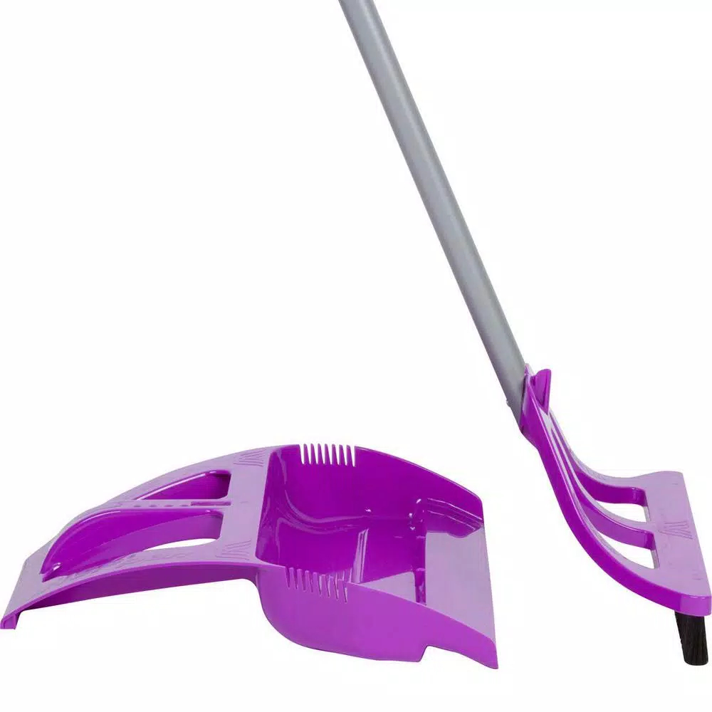 WISP 3-Piece Broom and Dustpan Set with Telescoping Handle and Bristle Seal Technology - Purple