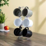 Unbranded Graph 6-Piece Multi-Color Geometric Mug Set with Chrome Plated Stand thumbnail 4