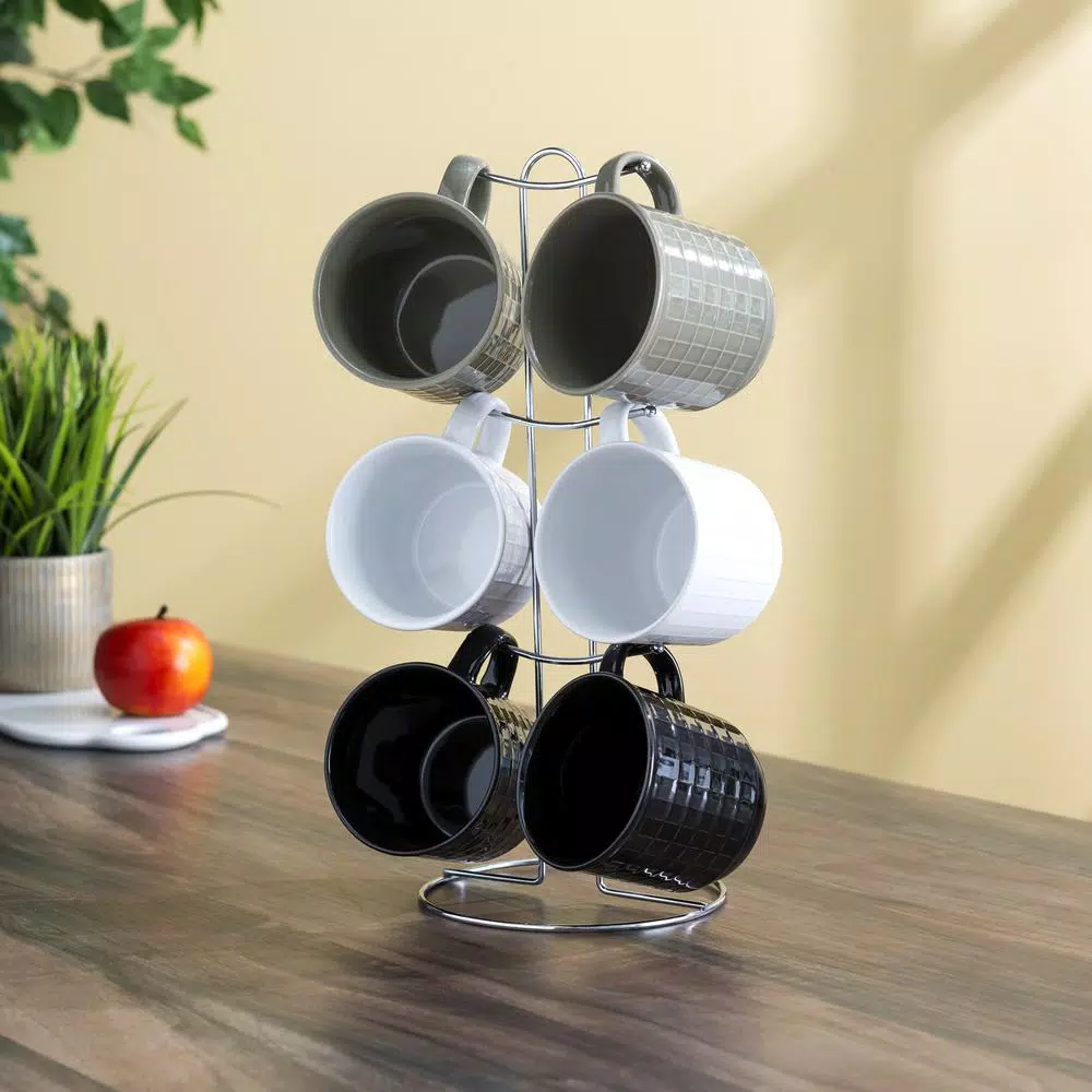 Unbranded Graph 6-Piece Multi-Color Geometric Mug Set with Chrome Plated Stand