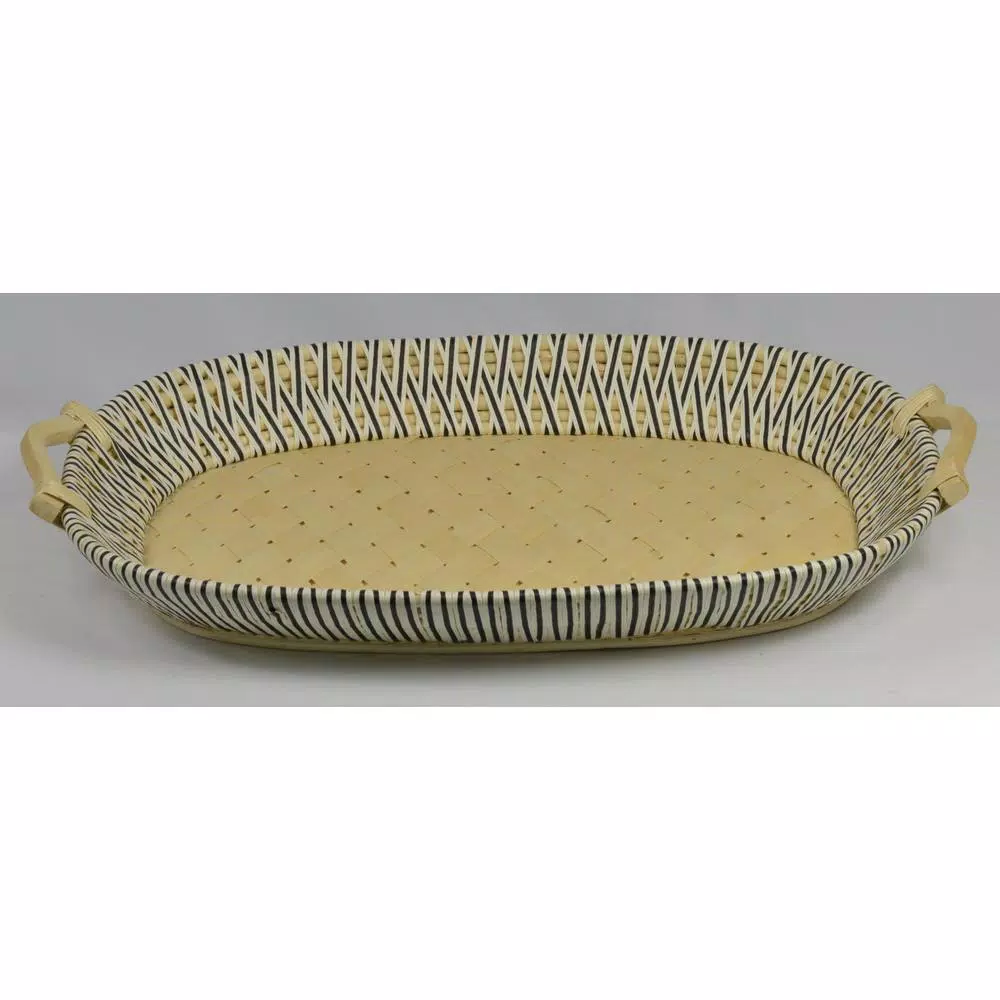Unbranded Criss Cross Oval Serving Tray - Jute Wrapped Willow and Bamboo with Poplar Handles