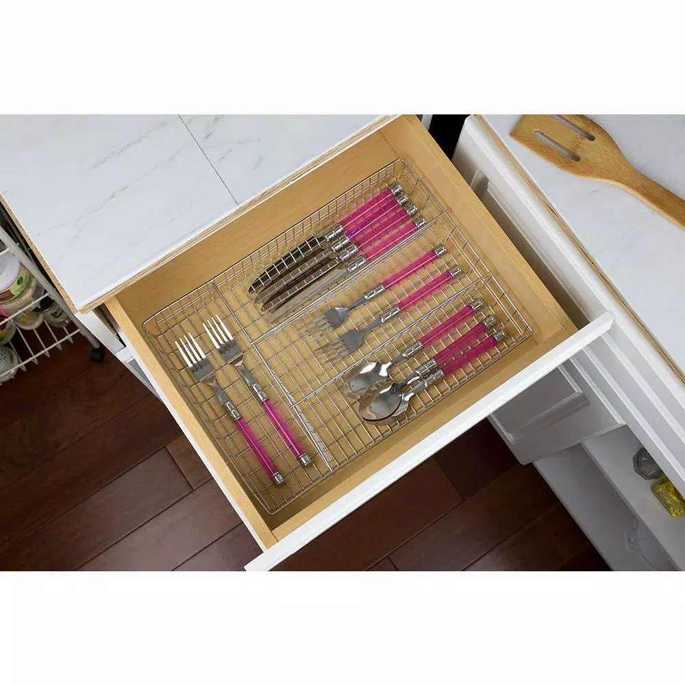 Home Basics Chrome Plated Steel 4-Compartment Cutlery Holder and Utensil Tray