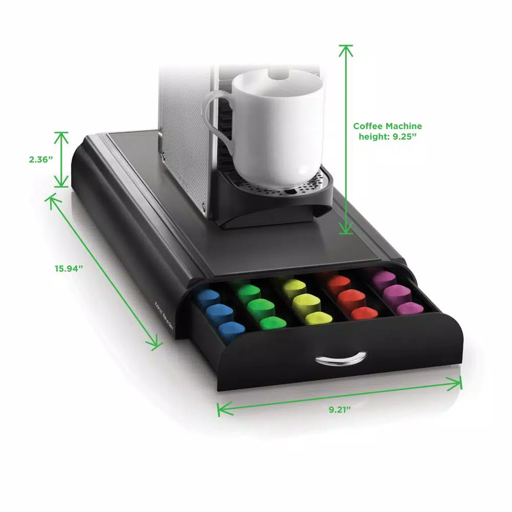 Mind Reader Anchor 50-Capacity Black Nespresso Capsule Storage Drawer with Heat-Resistant Top