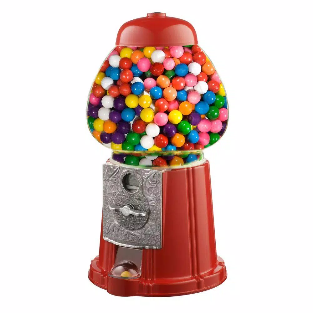 Great Northern 15 in. Vintage Gumball Machine Bank - Red Cast Metal & Real Glass