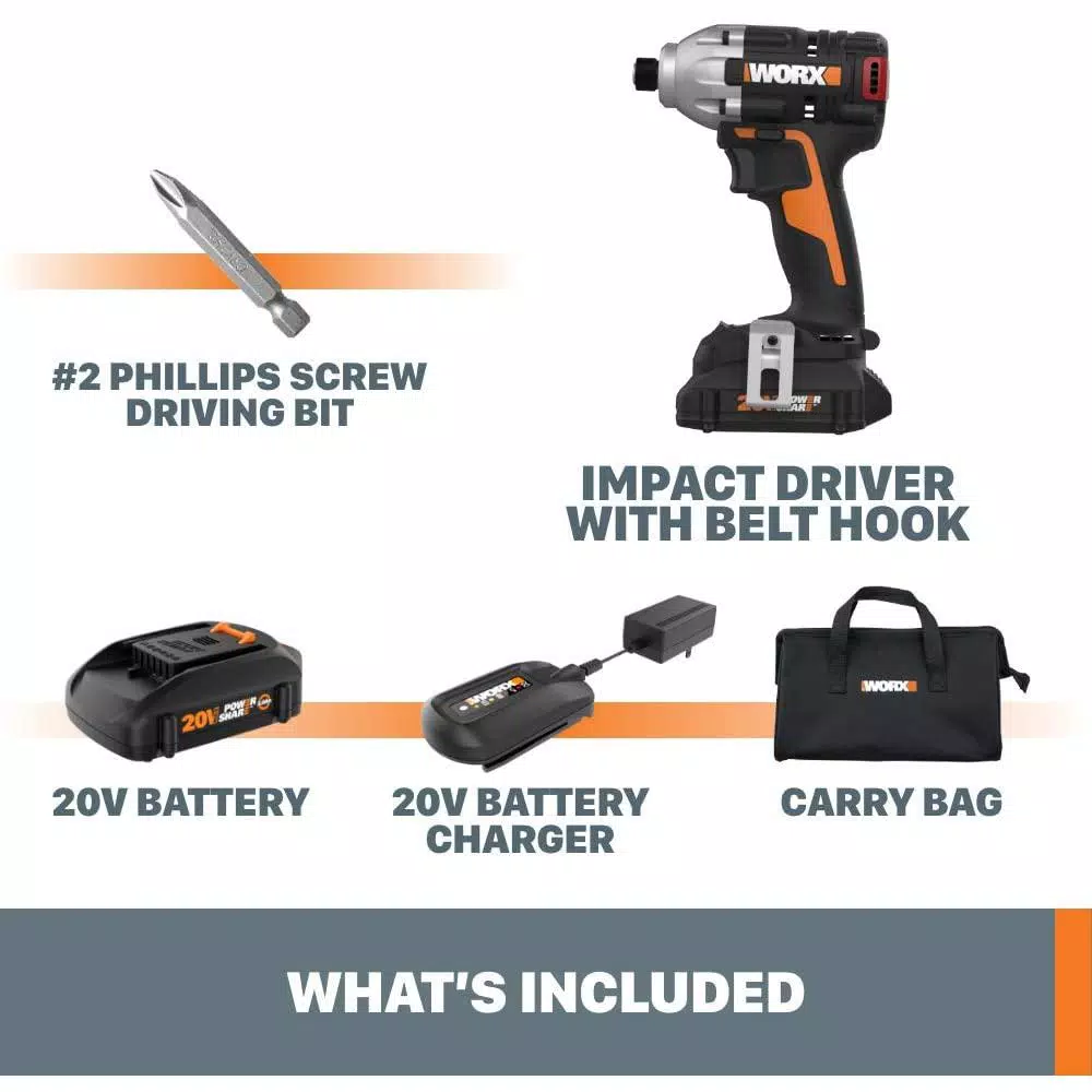 Worx Power Share 20V Brushless 3-Speed 1/4 in. Hex Impact Driver Kit