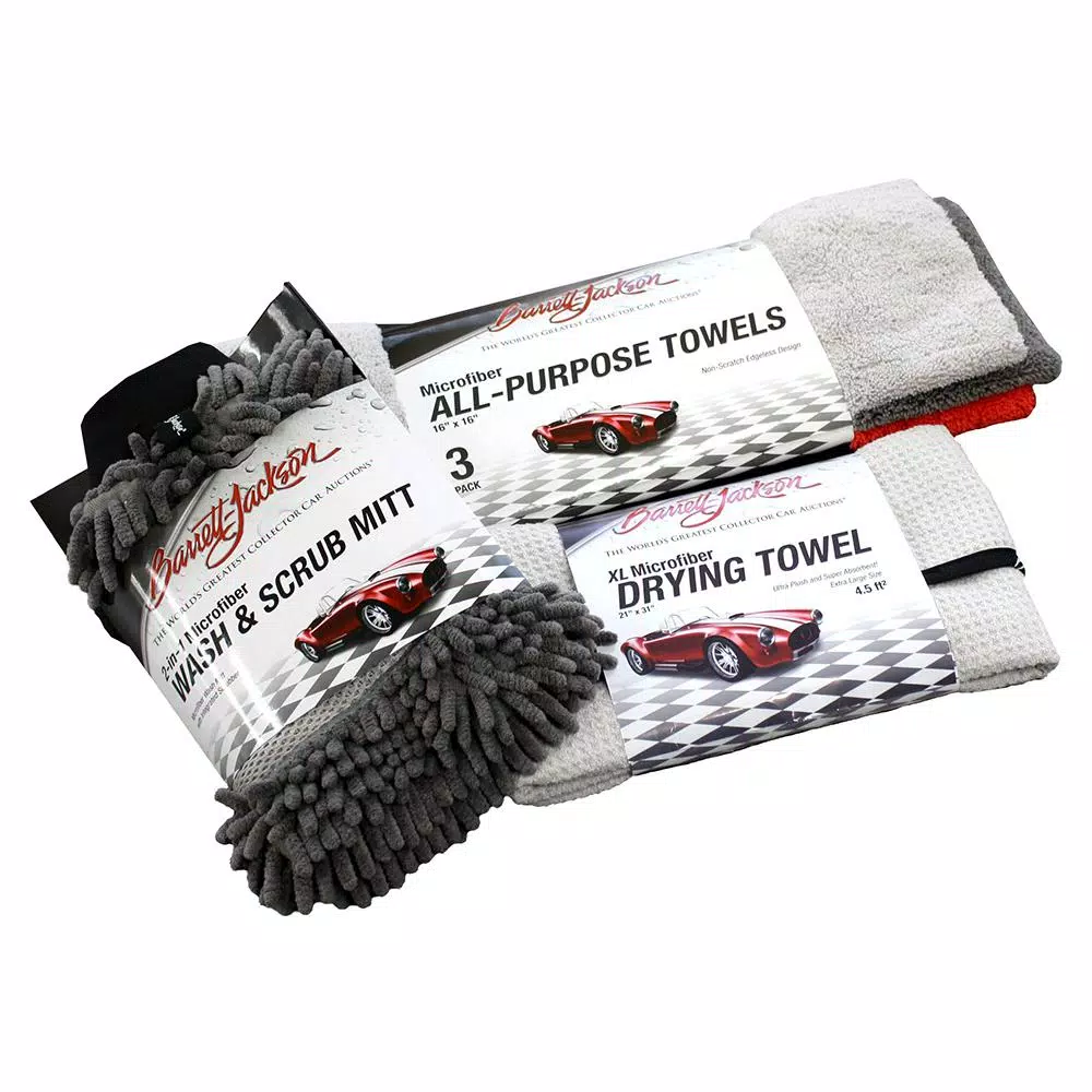 Barrett-Jackson Wash and Dry Car Care Kit with Microfiber Mitt and Towels