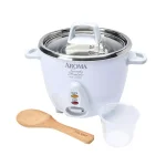 Aroma Simply 6-Cup Stainless Steel White Rice Cooker with Measuring Cup and Spatula thumbnail 3