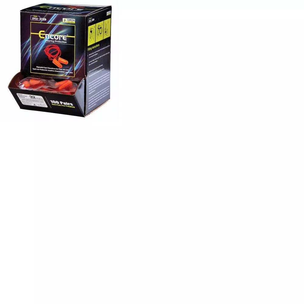 Cordova Encore Foam Corded Earplugs, 32 dB NRR, Orange (Pack of 3 Boxes, 300 Pairs Total)
