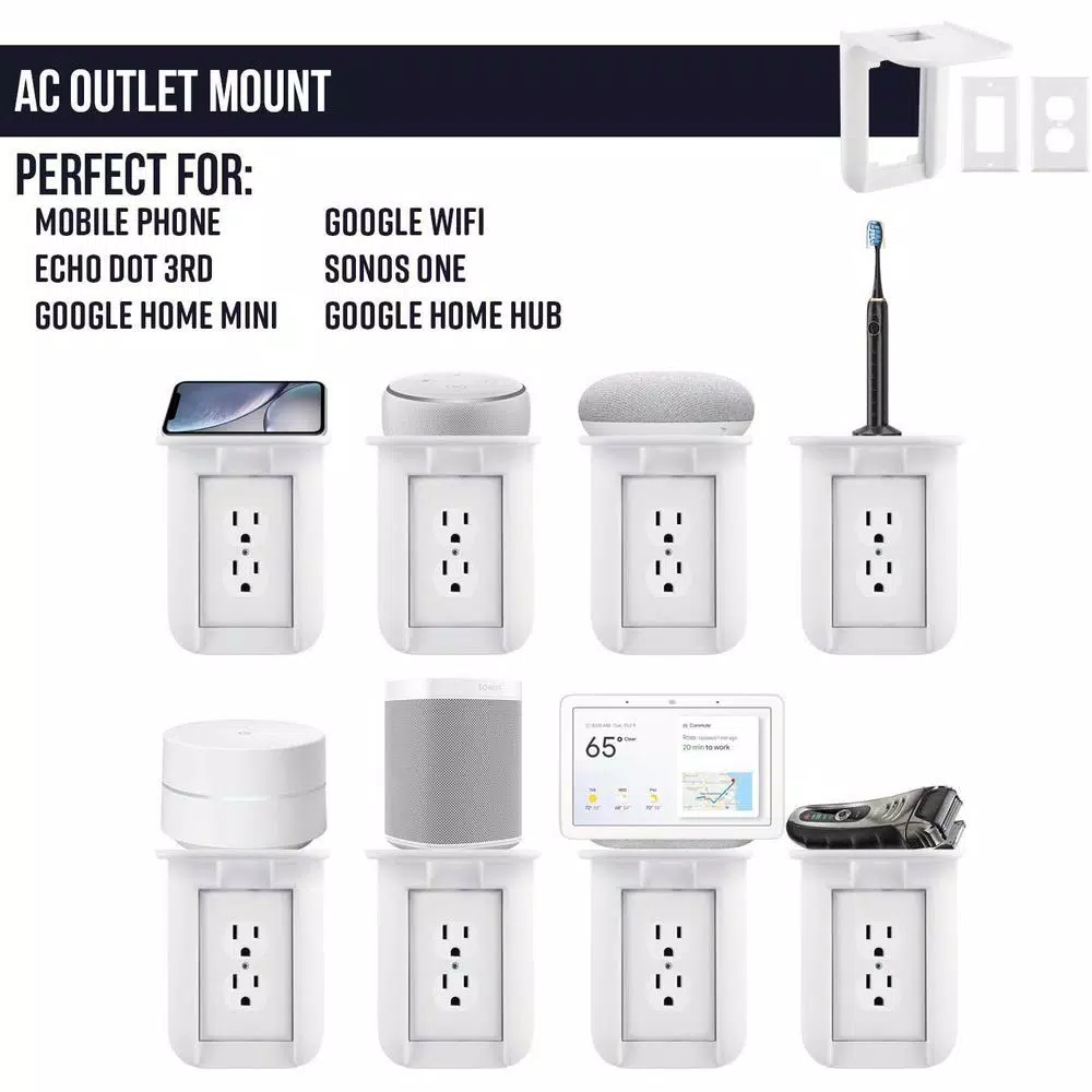Wasserstein AC Outlet Mount for Google Nest WiFi, Nest Mini, and Nest Hub - Wall Outlet Shelf (2-Pack)