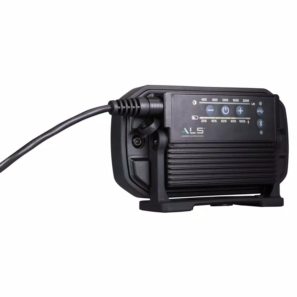 Advanced Lighting Systems 2000 Lumens LED Rechargeable Bluetooth Audio Work Light with Power Bank