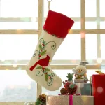 Glitzhome 21 in. Fabric Cardinal Christmas Stocking with Embroidered Holly and Berries, Red and Beige thumbnail 8