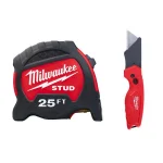 Milwaukee 25 ft. STUD Tape Measure with 14 ft. Standout and FASTBACK Compact Folding Utility Knife Set thumbnail 1
