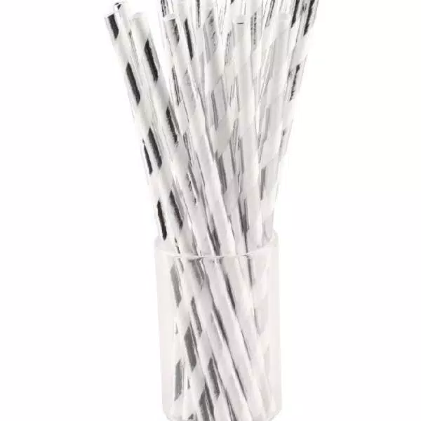 Sugar Plum Party SugarPlum Collection 50-Piece Silver and White Assorted Disposable Paper Cocktail Straws