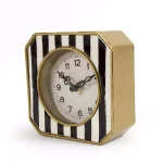Zentique Black and White Striped Analog Desk Clock with Gold Trimmed Metal Frame thumbnail 2