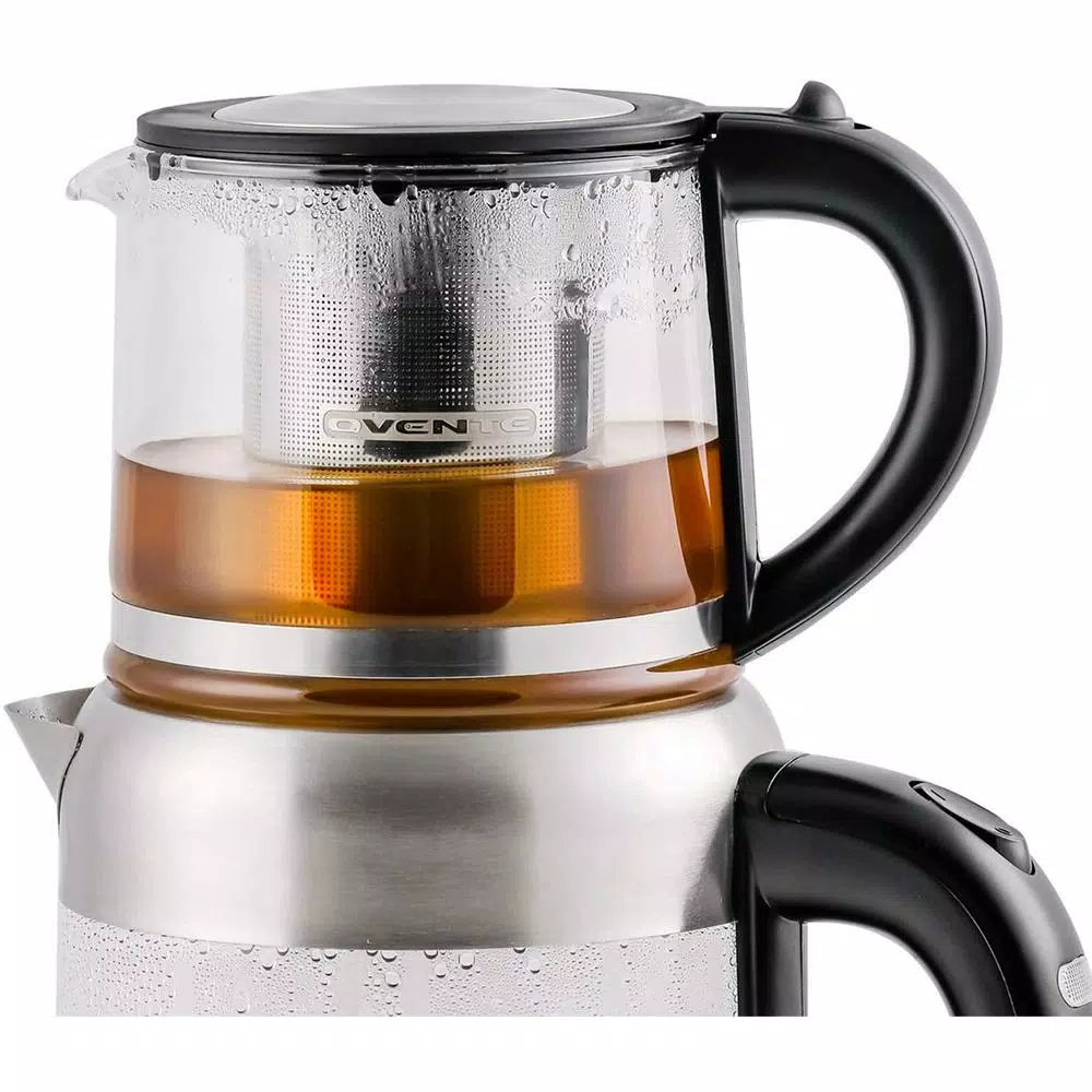 Ovente KG612S 1.7L Glass Electric Kettle with ProntoFill Technology and Reusable Teapot Infuser, Silver