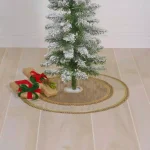 VHC Brands 21 in. Celebrate Bronze Tan Glam Christmas Mini Tree Skirt with Metallic Gold Trim thumbnail 4