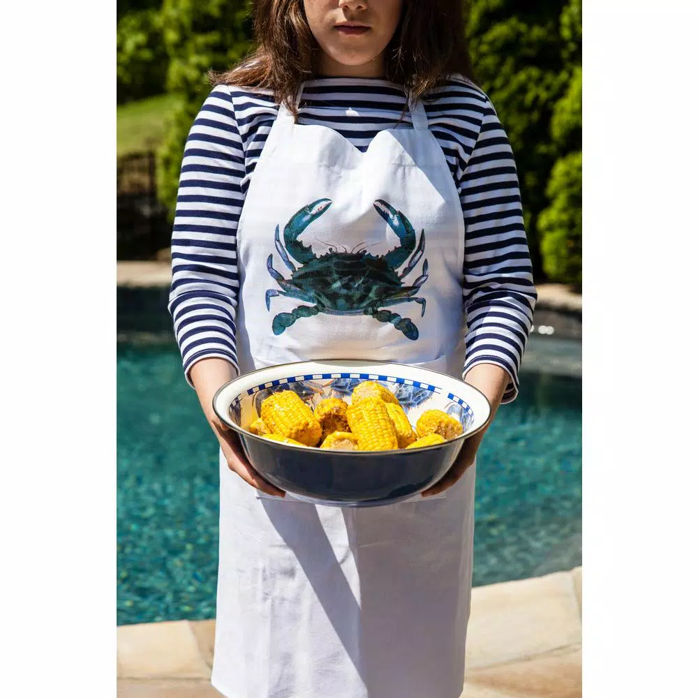 Golden Rabbit Blue Crab 4 Qt. Enamelware Round Serving Bowl