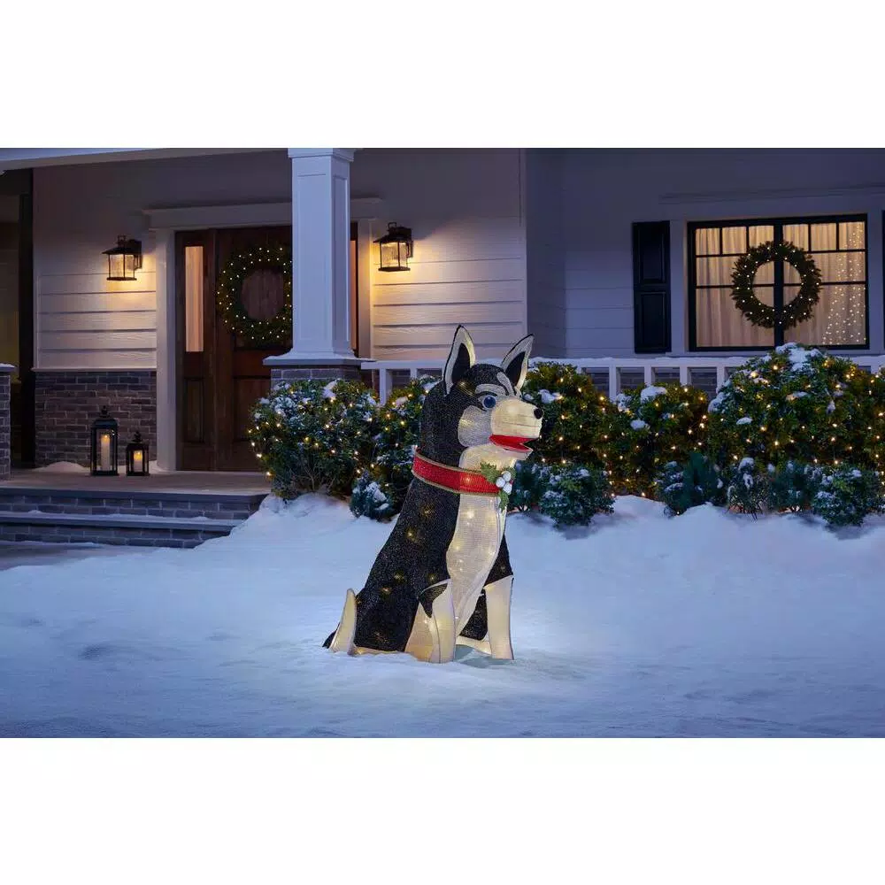 Home Accents Holiday 36-in Tinsel Husky Dog LED Yard Decoration with 80 Warm White Lights