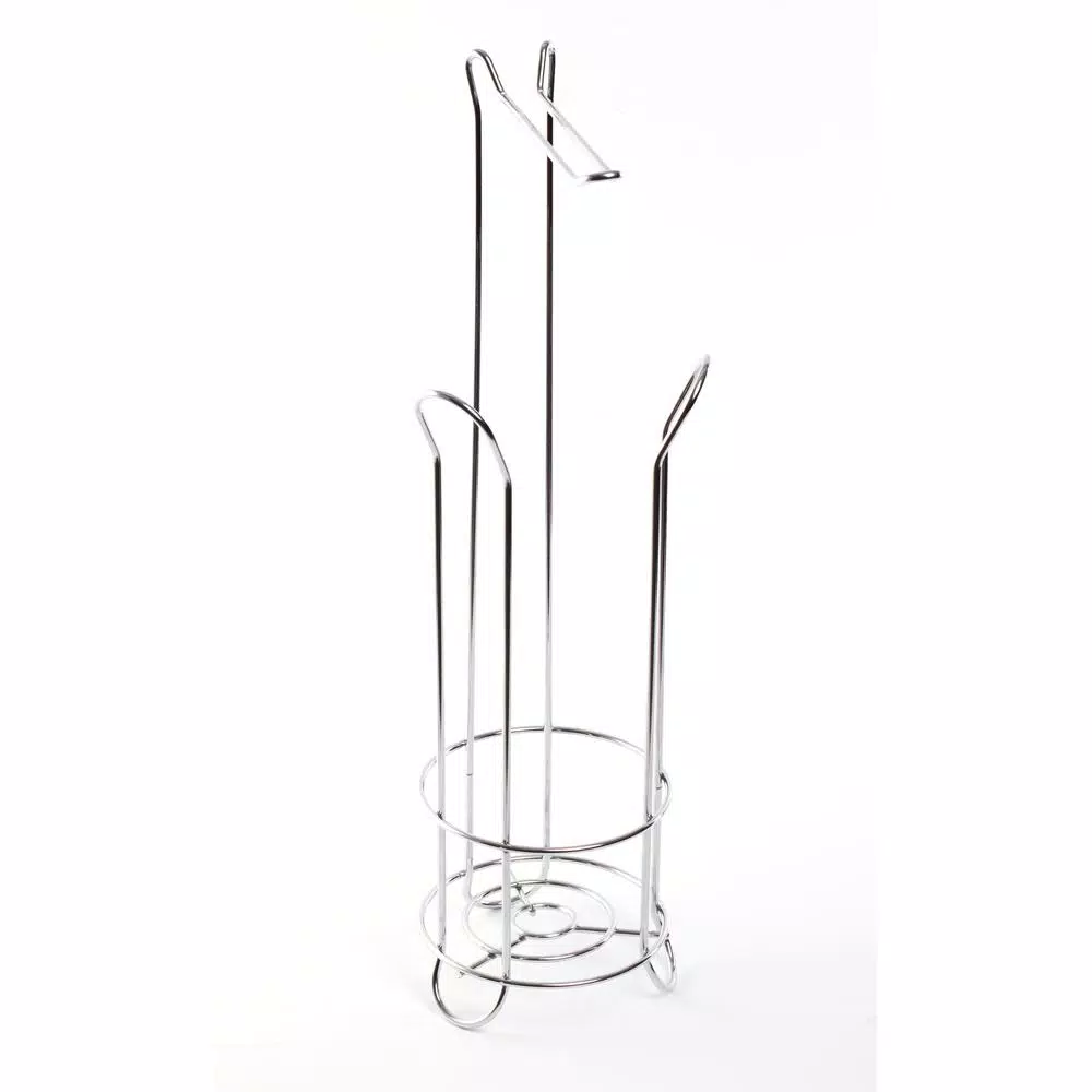 Basicwise Chrome Wire Metal Freestanding Toilet Paper Holder and Magazine Storage Rack