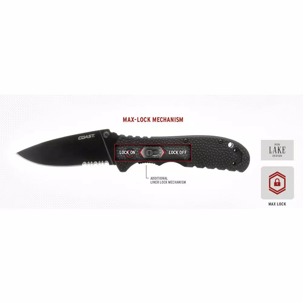 Coast RX352 3.625 in. Stainless Steel Partially Serrated Drop Point Folding Knife