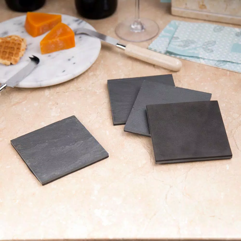 Creative Home Natural Dark Gray Slate Coaster Set of 4 - 4 in. x 4 in. Rustic Stone Coasters