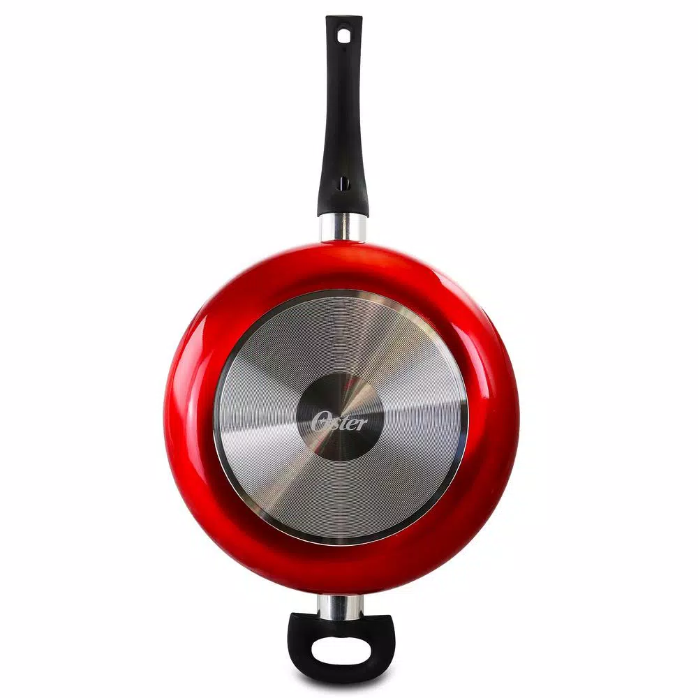 Oster Gibson Oster Merrion 3.5 Qt. Aluminum Nonstick Saute Pan with Glass Lid, Red