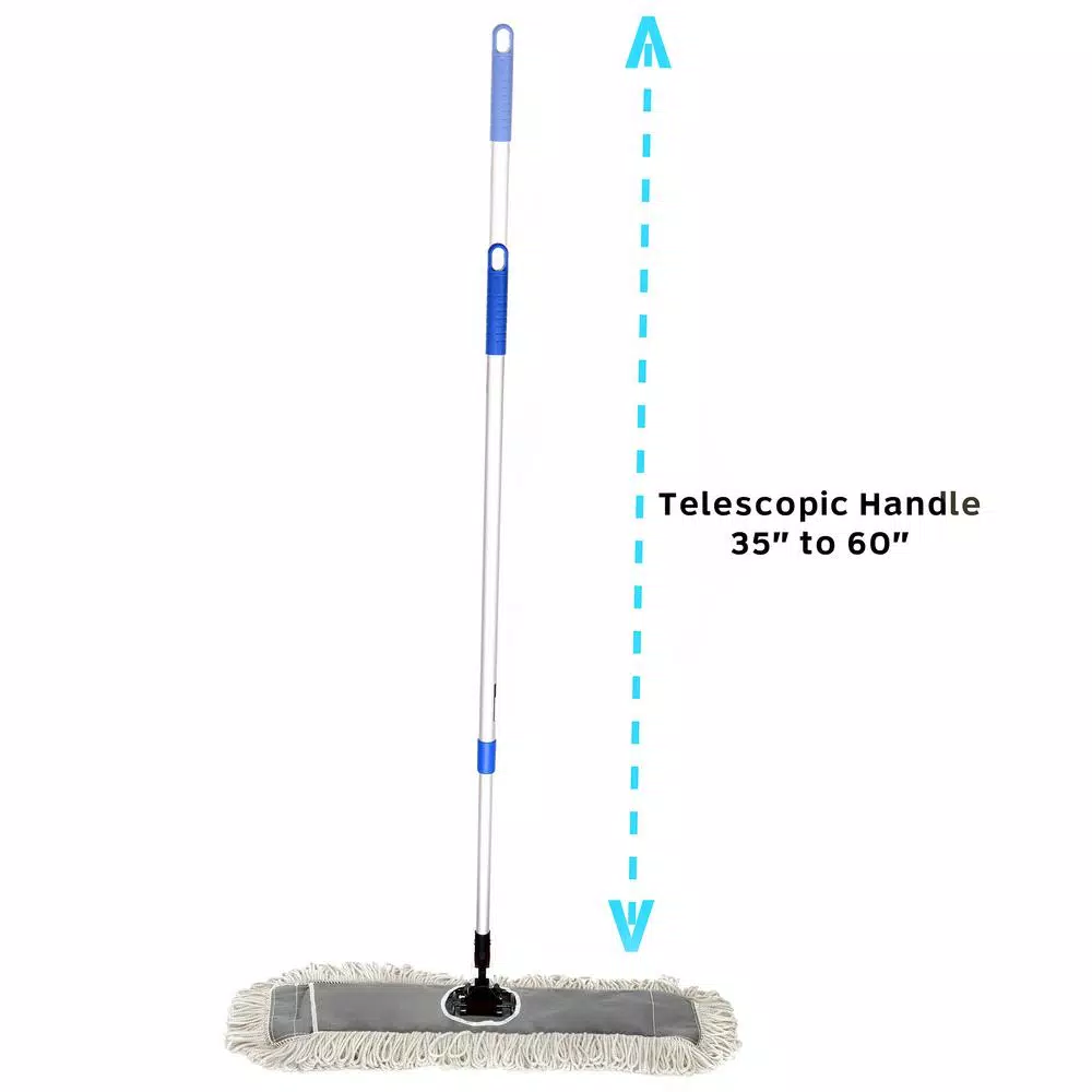 Alpine Industries 24 in. Cotton Dust Mop Set with 60 in. Telescopic Metal Handle