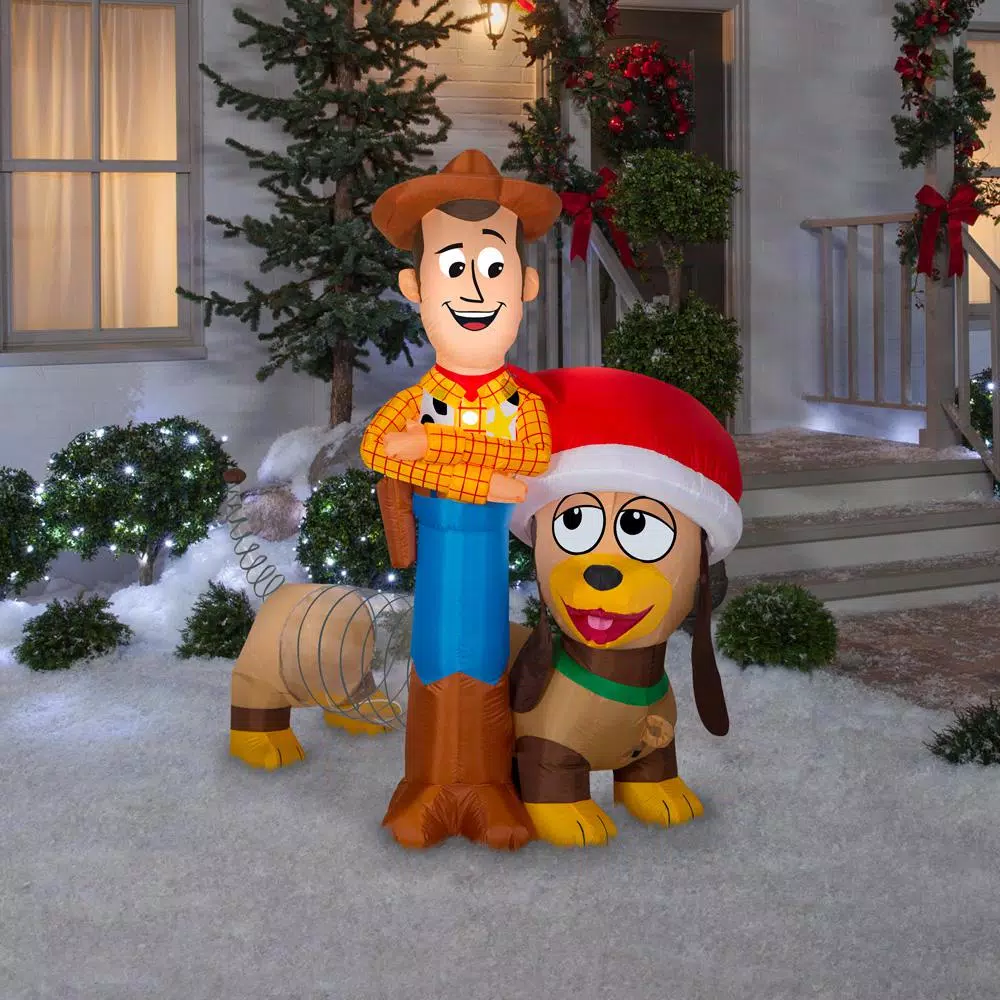 Disney Pixar Toy Story Woody and Slinky 5.6 ft. Pre-lit Inflatable Airblown Holiday Scene