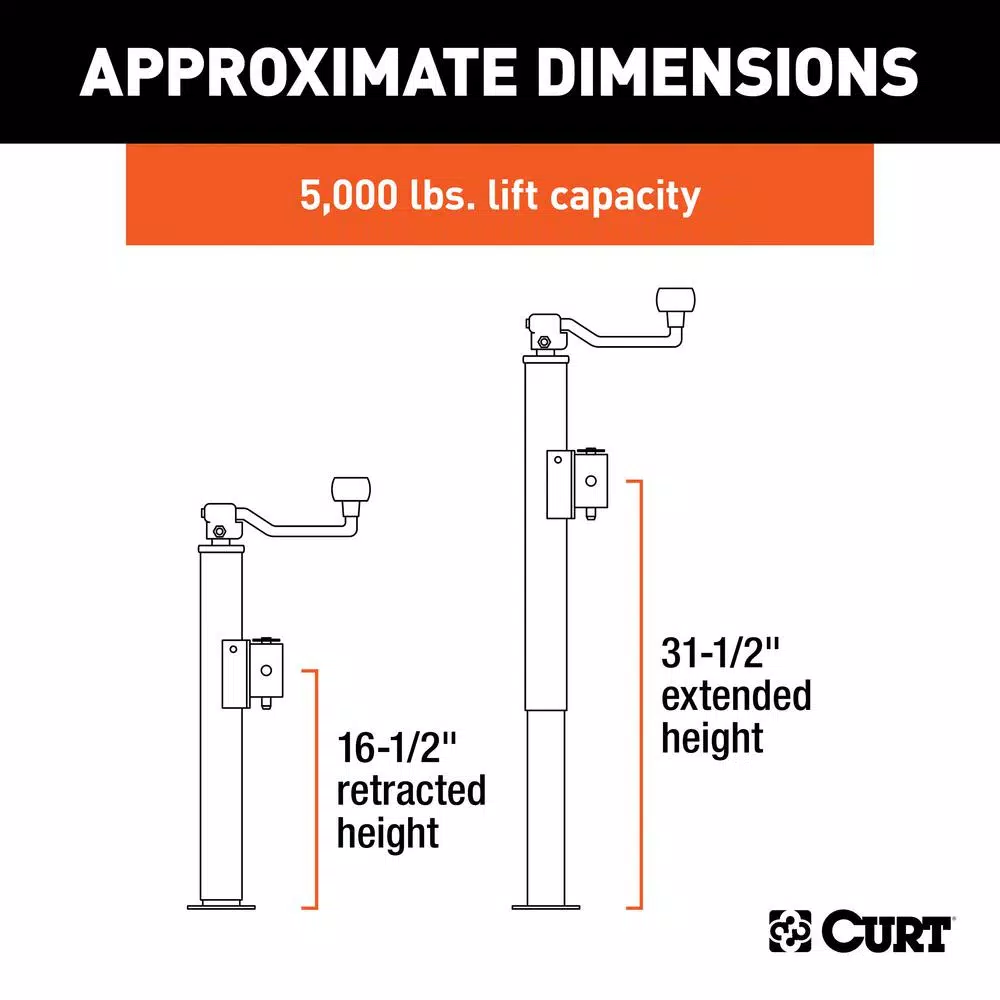 CURT Pipe-Mount Swivel Trailer Jack with Top Handle, 5,000 lbs. Capacity, 15 in. Travel