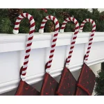 Haute Decor 9 in. Candy Cane Stocking Holder Set, Red and White, 4-Pack thumbnail 2