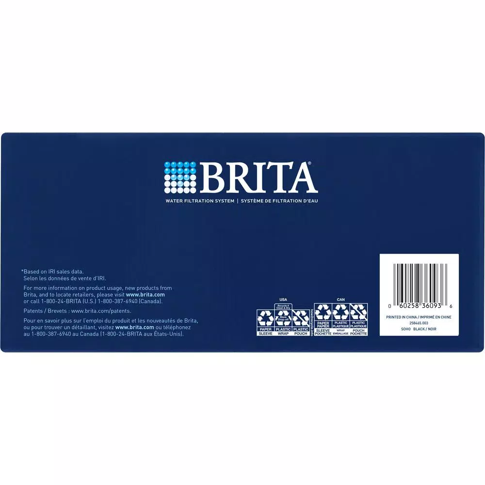 Brita Soho 5-Cup Water Filter Pitcher, BPA-Free, Black