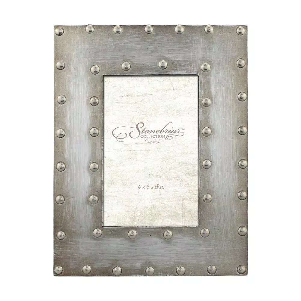 Stonebriar Collection Silver Rivet Detail Metal Picture Frame, 4x6 inch, Distressed Pewter Tabletop Photo Frame