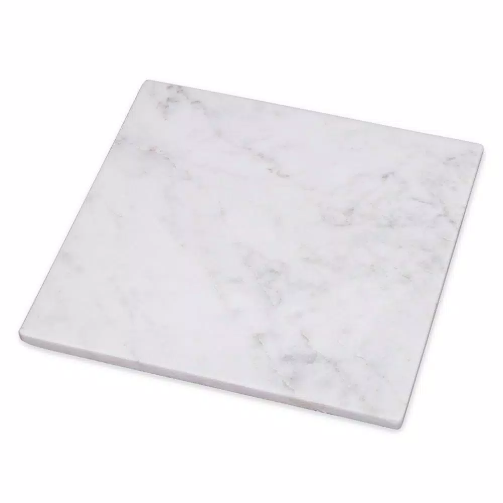 Creative Home 8 in. Natural White Marble Square Serving Board and Trivet